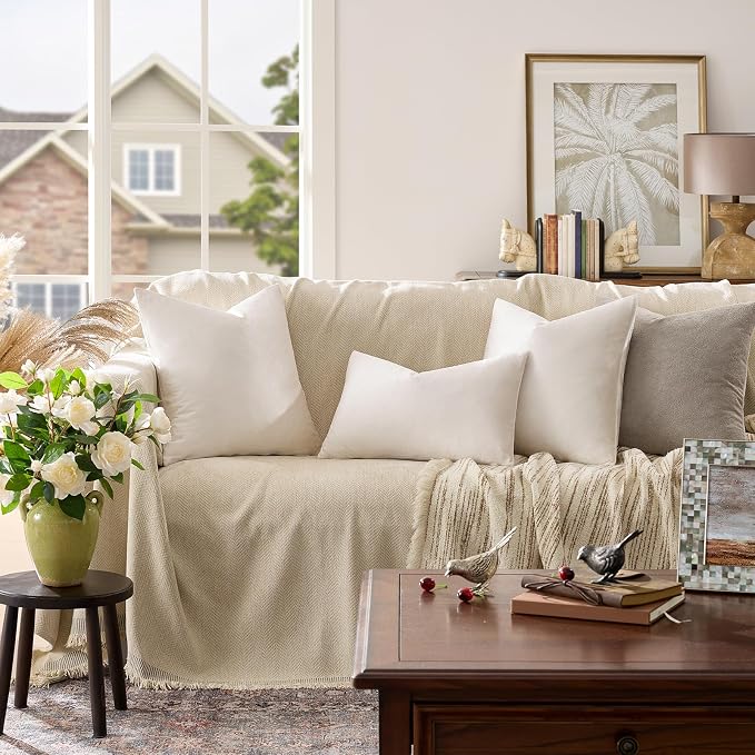 GIGIZAZA Velvet Pillow Covers 12x20 Decorative Pillows Pack of 2 Ivory | Beige - Image 2