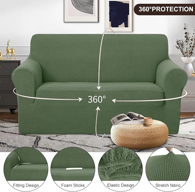 U-NICE HOME Loveseat Cover Stretch Couch Cover Sofa Slipcover, Loden Frost | 2 - Image 3