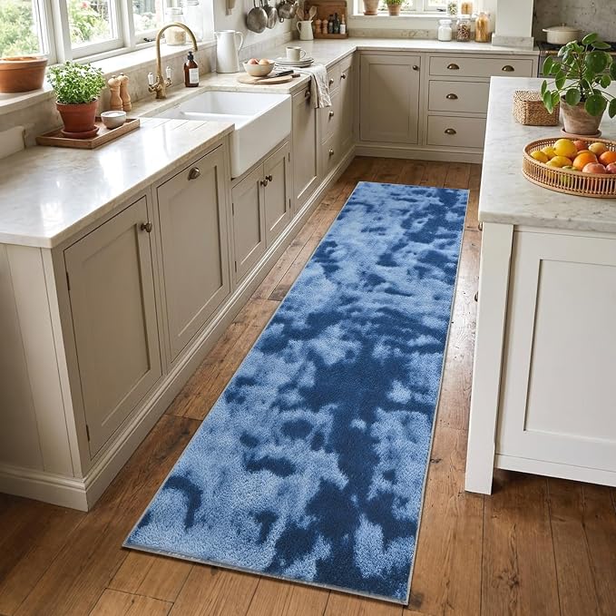 2x6 Tie-dye Dark Teal Runner Rug Washable Non-Slip by Unknown