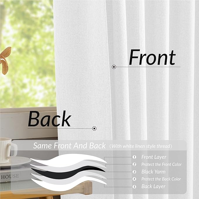 KangBang 2 PCs Pinch Pleated Linen Blackout Curtains 108 Inches Long, Pinch Pleat Drapes for Living Room with Hooks, Thermal Insulated Long Window Treatments for Villa, Pure White,40W x 108L