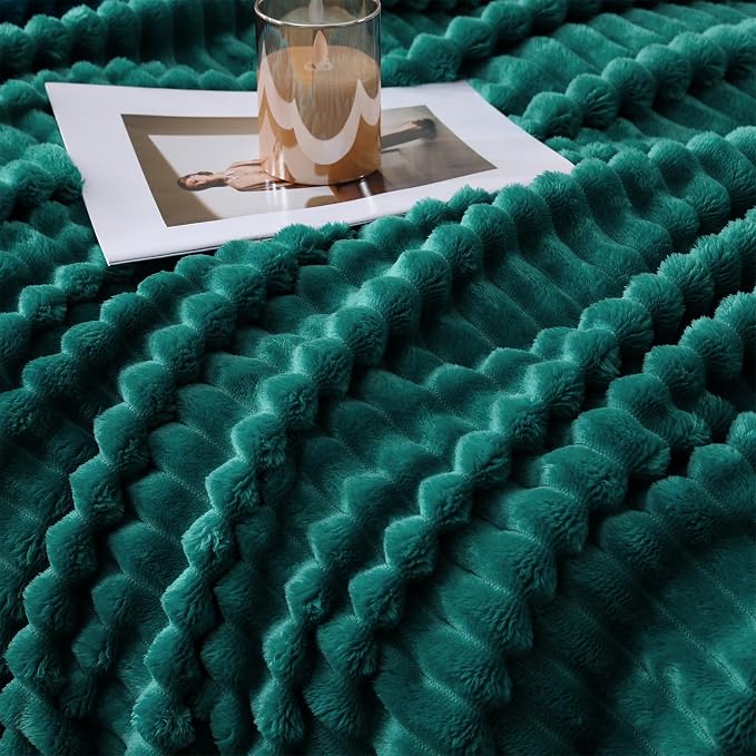 Teal Throw Blanket for Couch Sofa 60x80 inches Striped Design | Fleece Blankets - Image 4