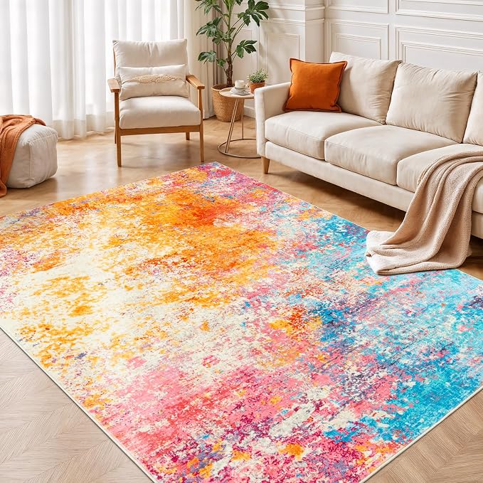 Rugflix 5x7 Area Rugs for Living Room, Washable Colorful Rainbow Large Rug | by RugflixAreaRugs