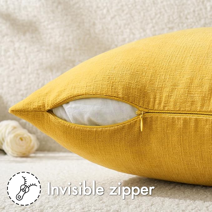MIULEE Yellow Chenille Couch Lumbar Throw Pillow Covers, 12x20 | Set of 2 - Image 5