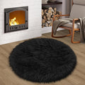 Black Round Rug for Bedroom, Fluffy Circle Rug 3 3 Feet for Kids Room, Furry by TENNOLA