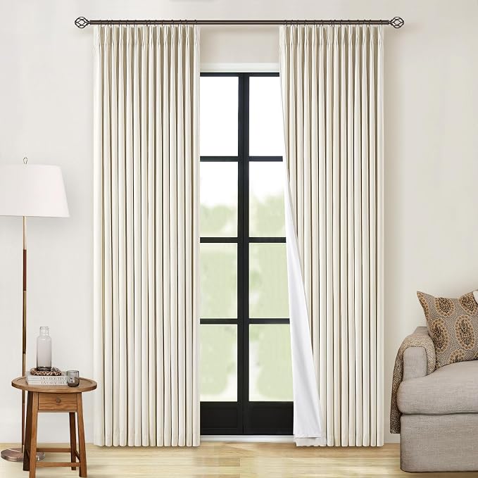 Cream Beige Linen Pinch Pleat Black Out Curtains 84 Inch Length 2 Panels | 2 by Twodrapes