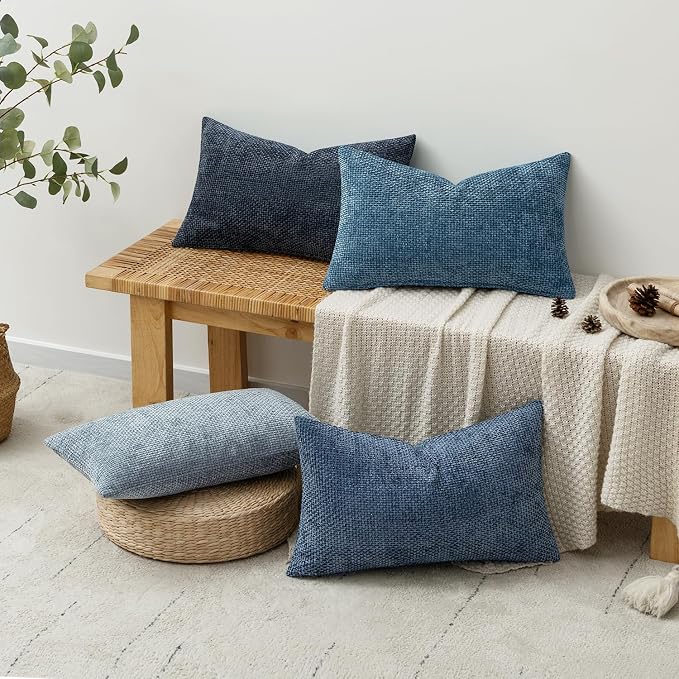 MIULEE Decorative Chenille Lumbar Pillow Covers Blue Series 12x20 | Pack of 4 - Image 4
