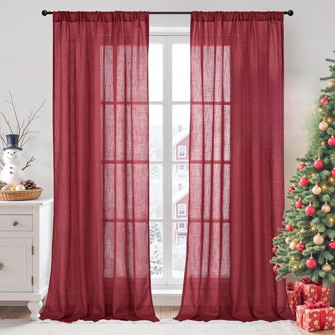 BGment Burgundy Curtains for Living Room 84 Inches Long 2 Panels Set, Linen by BGment