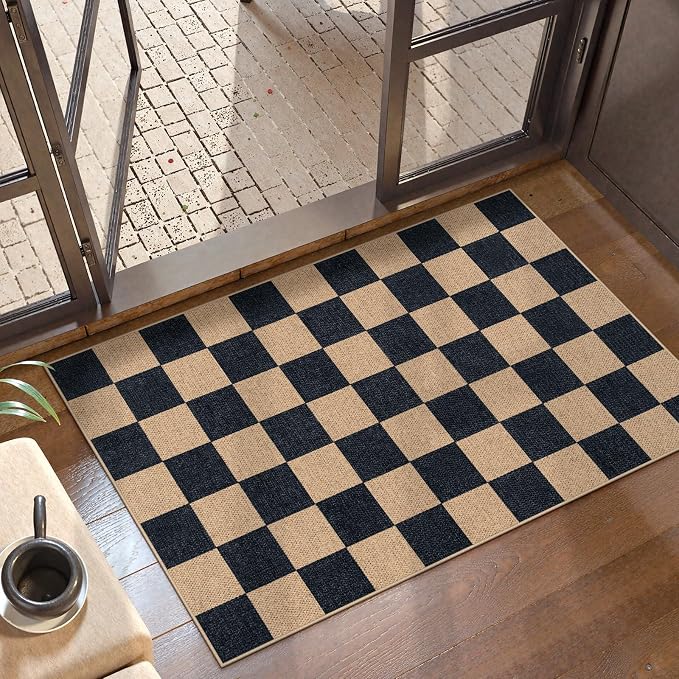 Lahome Checkered Easy Jute Front Door Mat, 2x3 Kitchen Outdoor Rug Washable | - Image 7