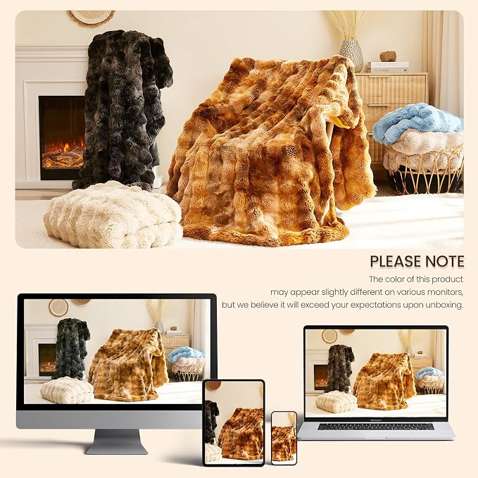 L'AGRATY Faux Rabbit Fur Throw Blanket - Image 8