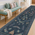 Dark Blue Vintage Hallway Runner Rug 3x12, Washable Non Slip Kitchen Carpet by HazoHaus