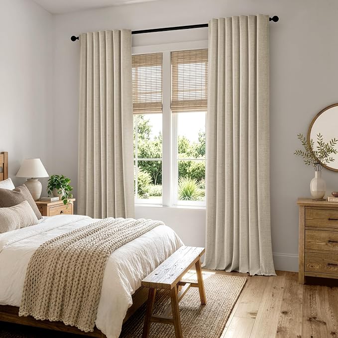 MIULEE 100% Blackout Linen Curtains 42 x 90 Inch Cobblestone 2 Panels | Thermal - Image 8