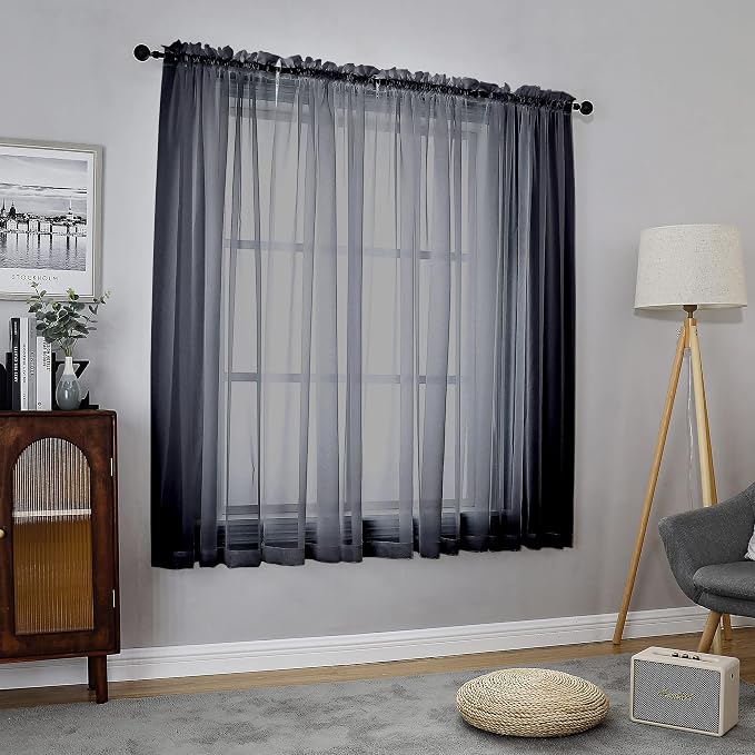 Chyhomenyc Black Sheer Window Curtain Panels 54 Inch 2 Panels, Light Filtering by Chyhomenyc