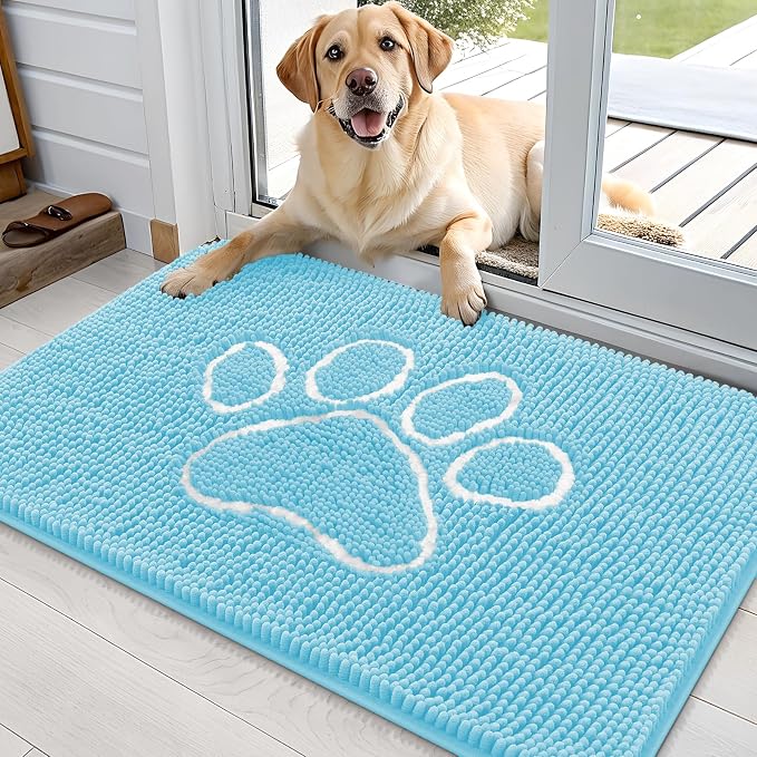 OLANLY Dog Door Mat for Muddy Paws 36x24, Paw Print Design Chenille Mud Mat | by OLANLY