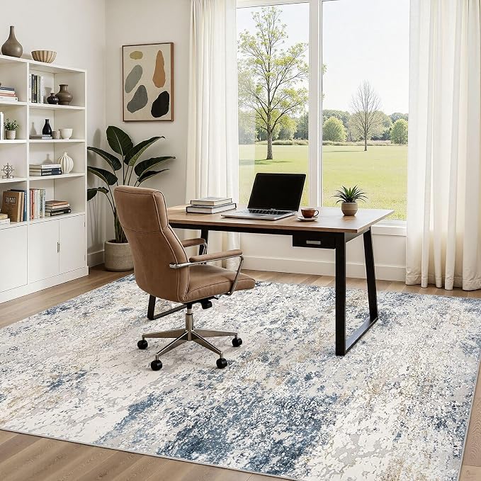 DMOYEST Area Rug Living Room Rugs 5x7 Washable Abstract Beige Blue Carpet | - Image 5