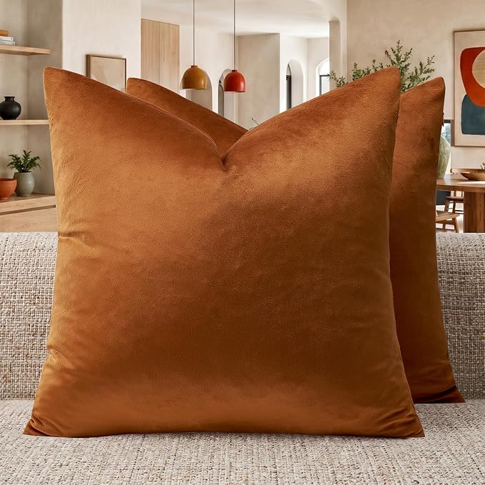GIGIZAZA Burnt Orange Velvet Throw Pillow Covers 20x20 Pack of 2 | Decorative by GIGIZAZAFocusingonhomedecoration