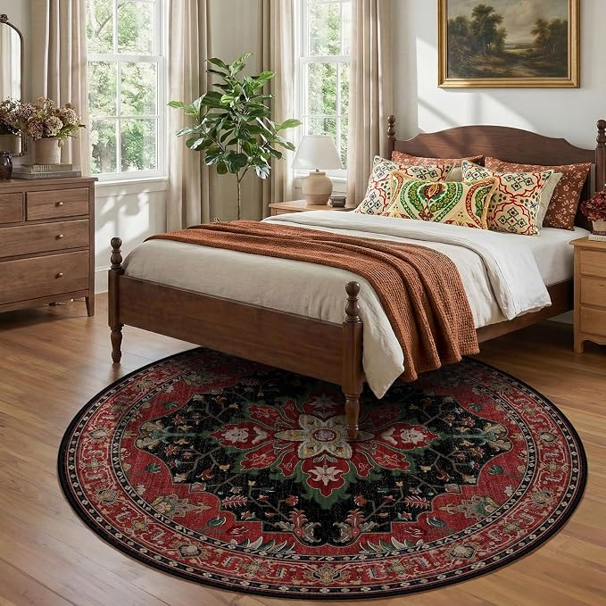 RELEANY Washable Area Rug, Round 8ft, Water Repellent, Pet Friendly, Vintage - Image 3
