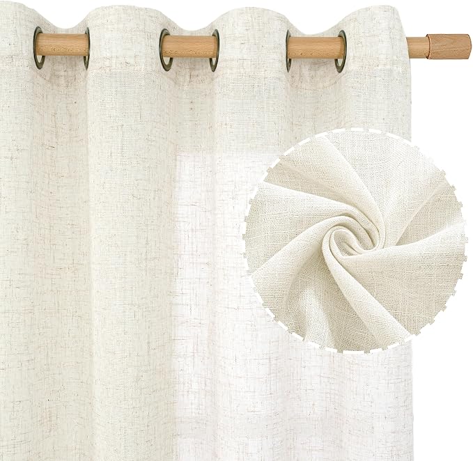 Linen Curtains 108 Inches Long for Living Room, Bronze Grommet Linen Textured - Image 2