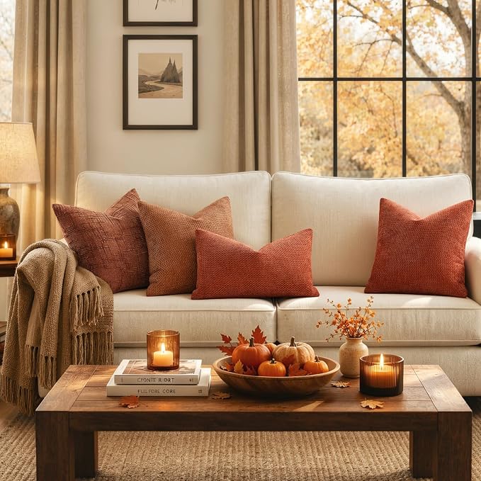 MIULEE Fall Decorative Orange Couch Throw Pillow Covers 20x20 Inch 2 Pack | - Image 3