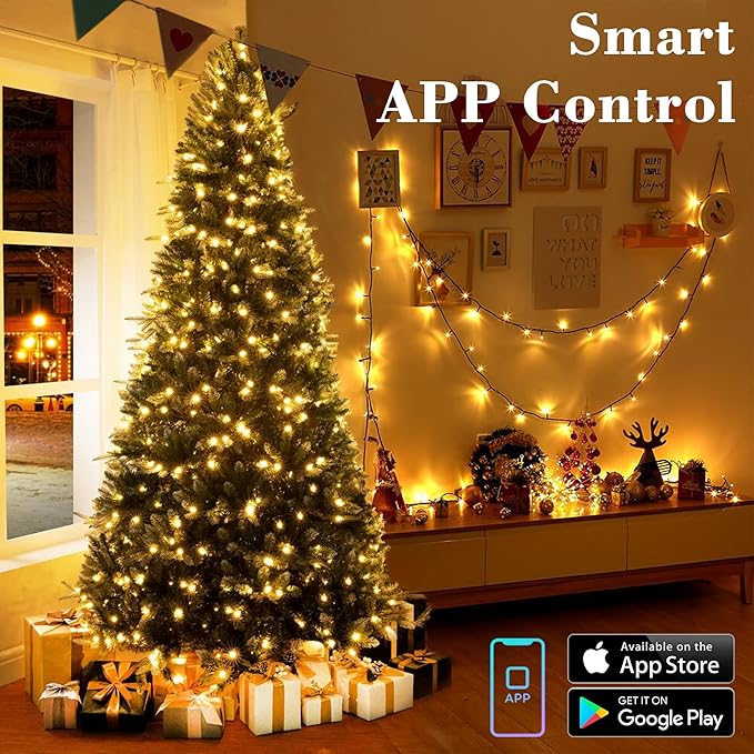 ODEETRONIC Smart Christmas Tree Lights, 98 ft 300 LED Color Changing Christmas Lights, Warm White & Multicolor Mini String Light, Music Xmas Fairy Light for Indoor Outdoor Decor, APP/Voice Control