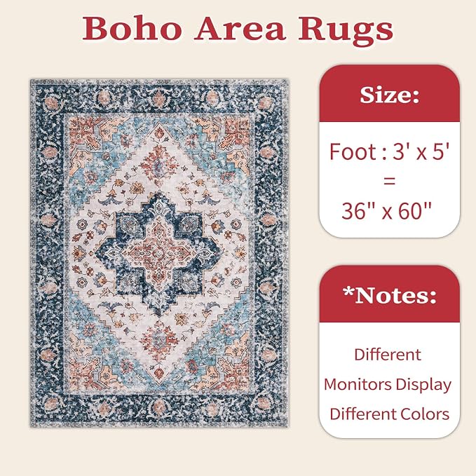 SERISSA 3x5 Washable Non Slip Boho Area Rug - Image 2
