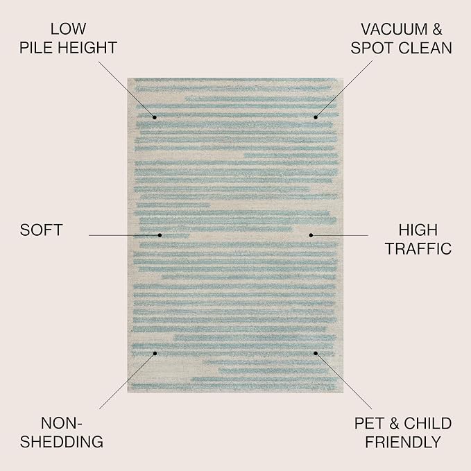 JONATHAN Y Khalil Modern Berber Stripe Cream/Turquoise Indoor Area Rug - Image 2