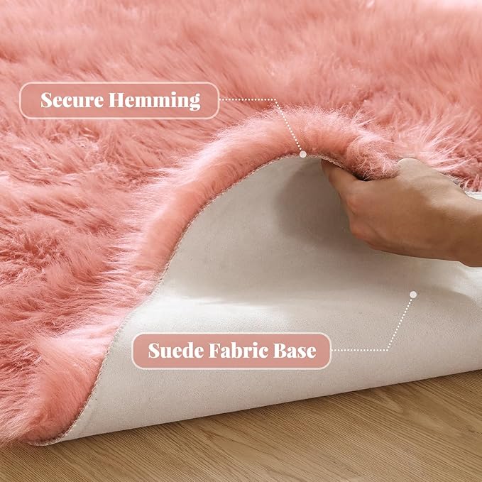 ORINOVA Pink Plush Round Rugs 6ft Large Washable Faux Fur Area Rugs - Image 3