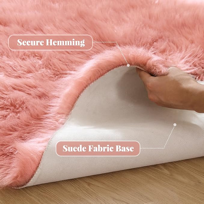 ORINOVA Pink Faux Sheepskin Fluffy Fur Rugs - Image 2