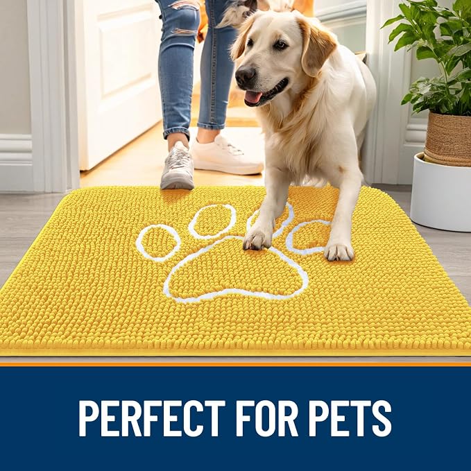 OLANLY Dog Door Mat for Muddy Paws 30x20, Paw Print Design Chenille Mud Mat | - Image 6