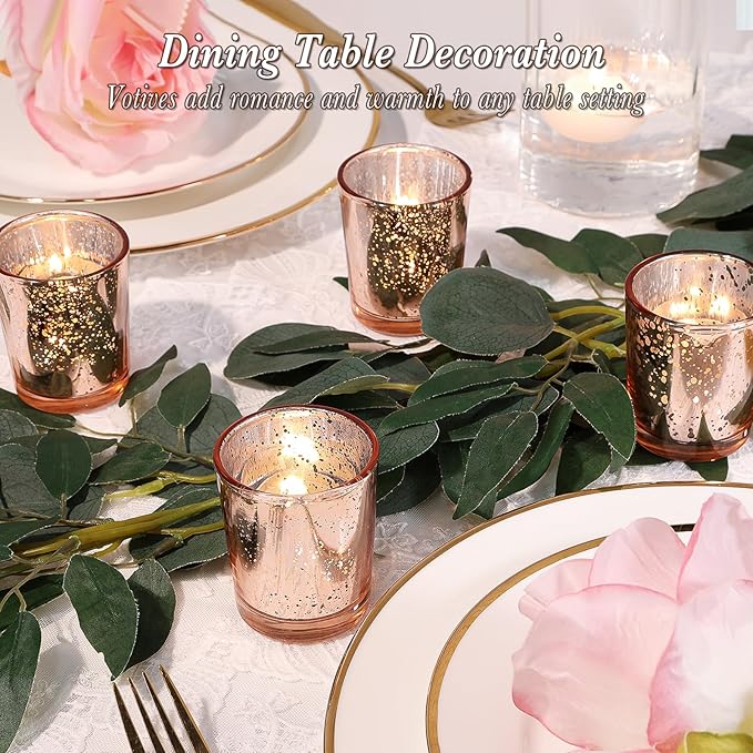 Votive Candle Holders Set of 24, Speckled Mercury Rose Gold Candle Holders for Wedding Centerpiece Table Decorations, Tealight Candle Holder for Party Bridal Shower Decor, Home Decor