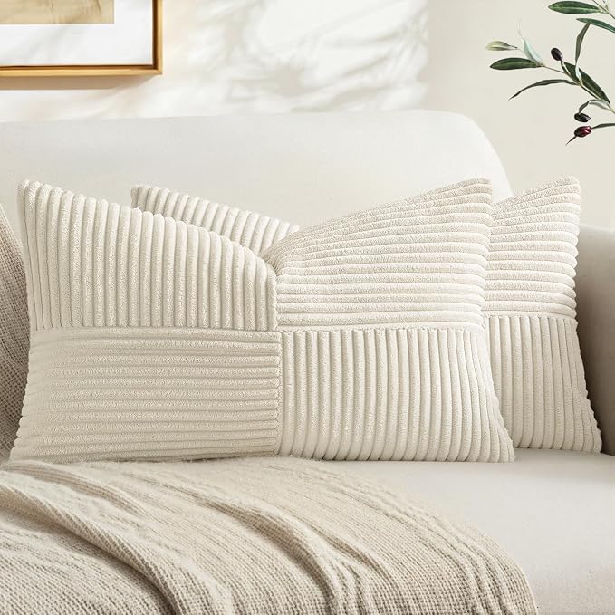 MIULEE Cream White Decorative Lumbar Throw Pillow Covers 14x24 Inch 2 Pack | by MIULEE