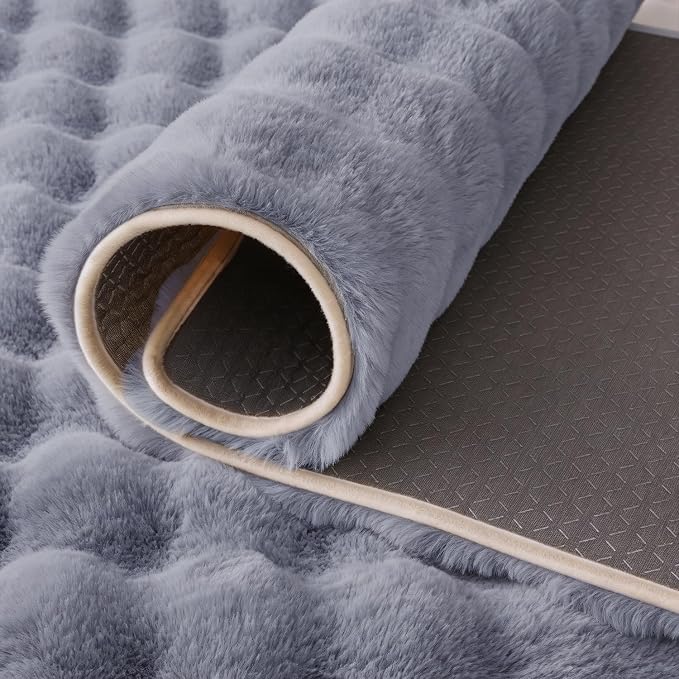Blue Grey Rabbit Plush Rug 5'x8', Fluffy Shaggy Area Rug - Image 7