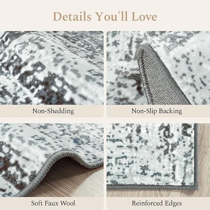 Rugflix 9x12 Area Rugs for Living Room, Washable Blue Grey Large Rug | Machine - Image 5