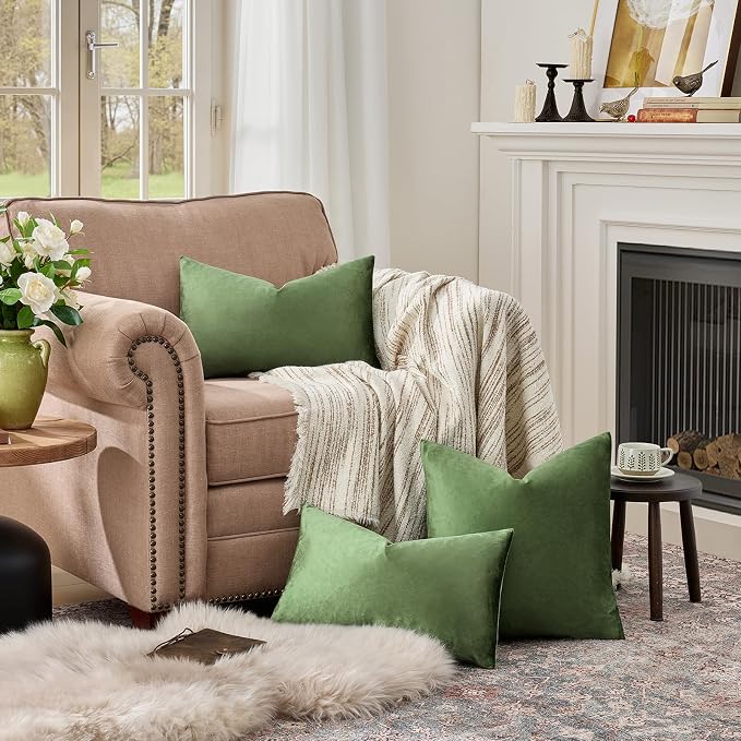 GIGIZAZA Olive Green Velvet Throw Pillow Covers 12x20 Pack of 2 | Decorative - Image 3