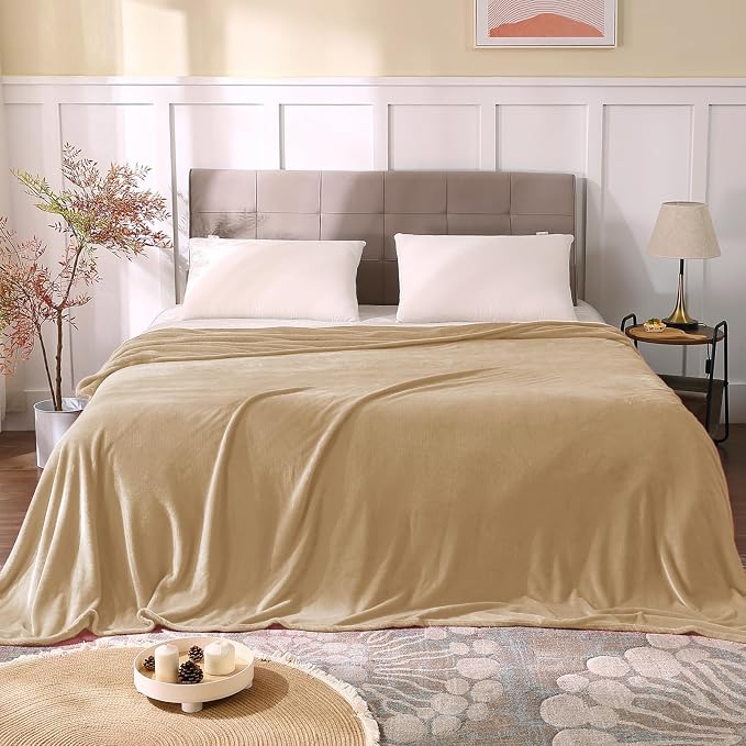 BEDELITE Fleece Blanket Soft Plush King Bed Blanket Light Camel 108"x90" | - Image 3