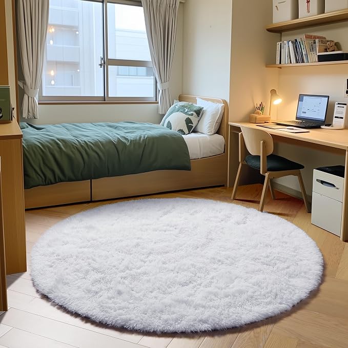 White Round Area Rug 4ft, Soft Bedroom Circle Rugs Floor Mat - Image 3