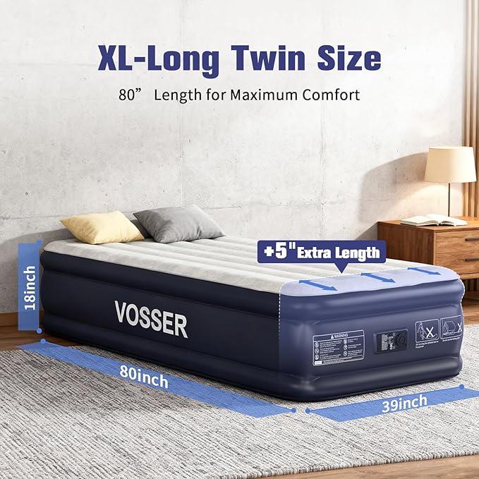 Twin XL Air Mattress with Built in Pump Raised,80" Long,Upgraded 18''Inflatable Mattress,Self Inflatable Blow Up Mattress in 2 Mins,Twin Size Air Mattress with Carry Bag for Home,Camping