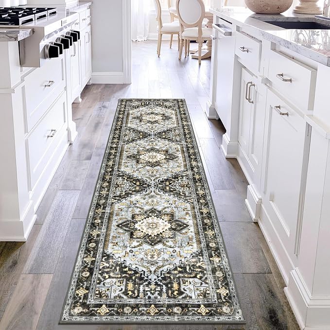 Yamaziot Washable Runner Rug, 2x8 Non-Slip Boho Vintage Hallway Kitchen Rug | - Image 6