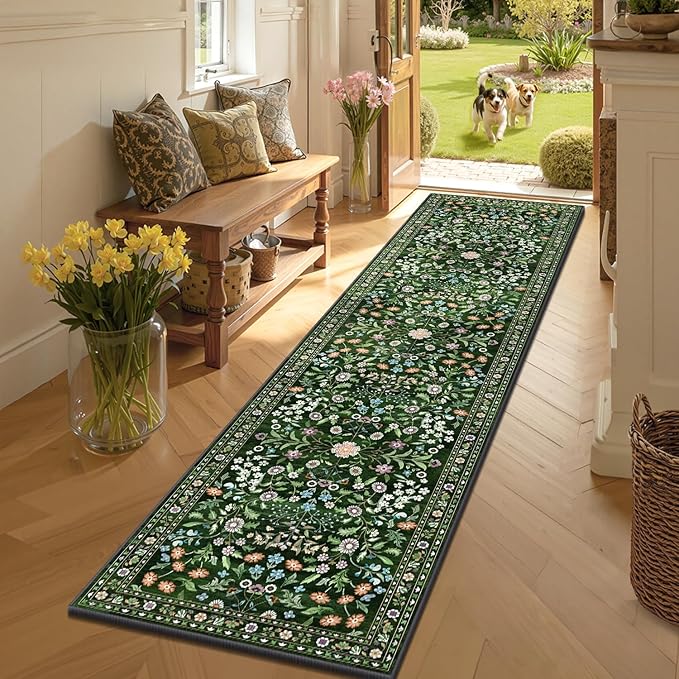 Yamaziot 2x8 Washable Hallway Runner Rug Non Slip Carpet, Colorful Green | Soft - Image 3
