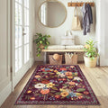 Purple Floral Area Rug 3x5 for Bedroom Entryway | Ultra-Thin; Non Slip; by WelcometoBabovid
