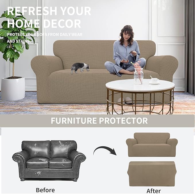 Easy-Going Stretch Oversized Loveseat Couch Covers Washable Natural | 1-Piece - Image 4
