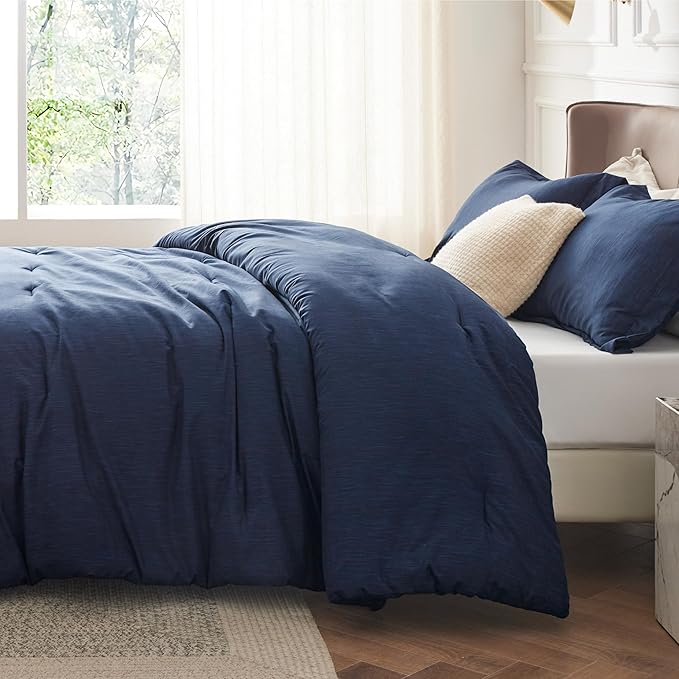 Bedsure Twin/Twin XL Comforter Set - Navy Soft Bedding for All Seasons, Cationic Dyed Bed Set, 2 Pieces, 1 Twin Size Comforter (68"x88") and 1 Pillow Sham (20"x26"+2")