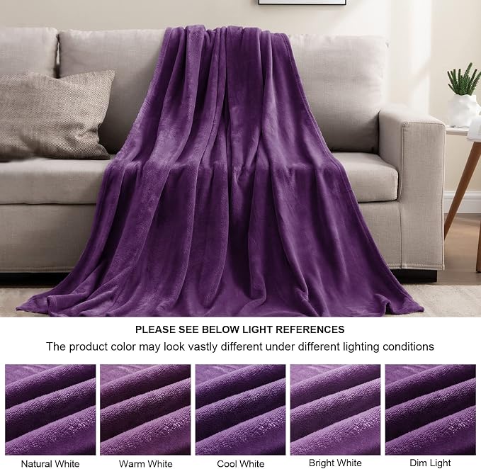 BEDELITE Fleece Blanket Soft Plush Queen Size Bed Blanket Purple 90"x90" | - Image 5