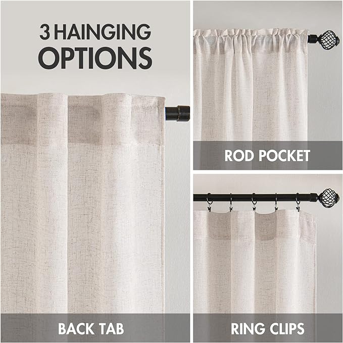 MIULEE White Linen Curtains 42x63 Inch 2 Panels - Image 3
