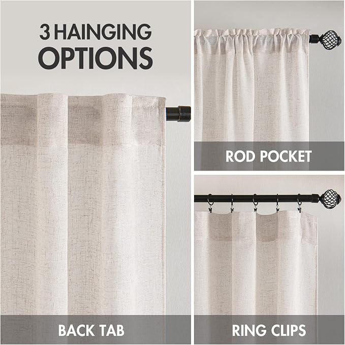 MIULEE White Linen Curtains 37x84 Inch Long - Image 3