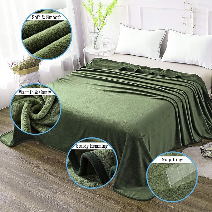 HOZY Soft Blanket Travel Size Fleece Warm Fuzzy Throw Blankets for The Bed Sofa Lightweight 350GSM Green 50"*61"