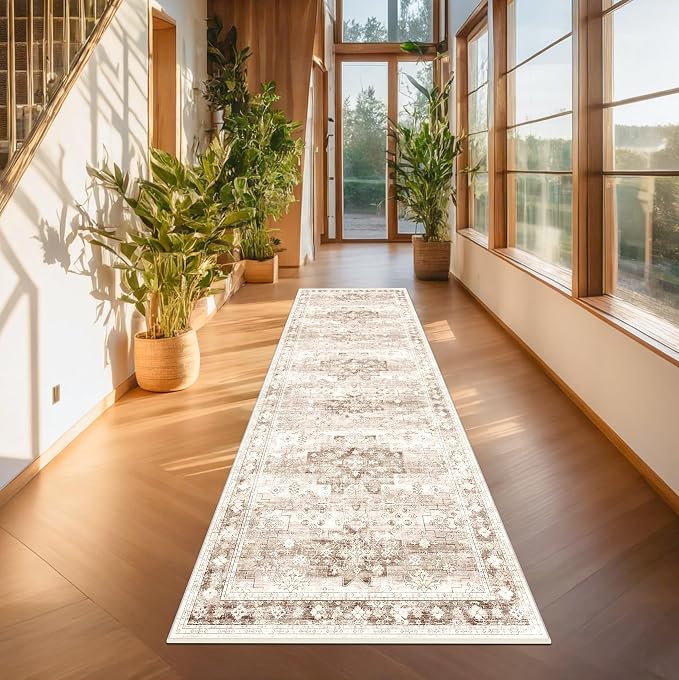 Beige Washable 2'6"x8' Wide Hallway Runners, Kitchen Runner Rug, Non-Slip & - Image 3
