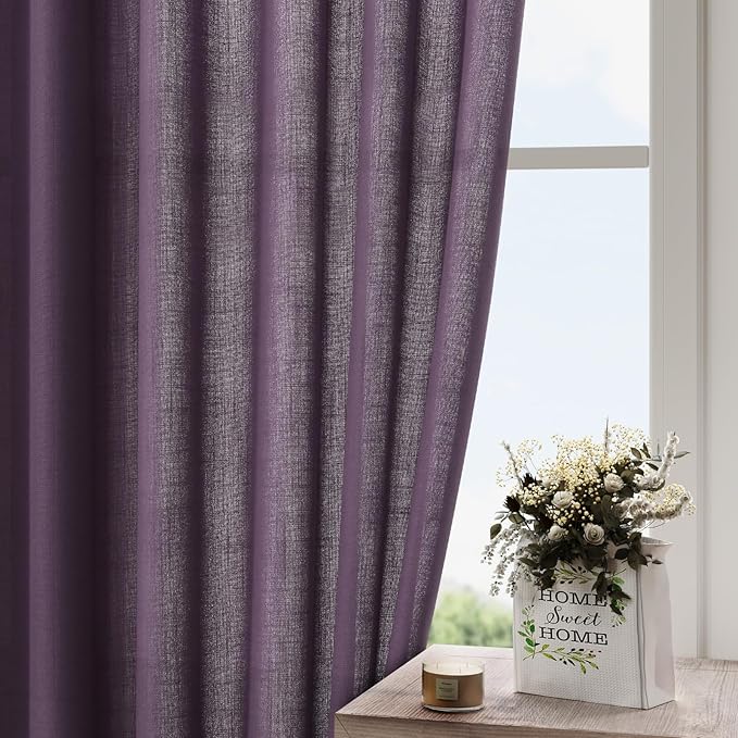 Plum Linen Curtains 90 Inch Long 2 Panels Set - Image 4