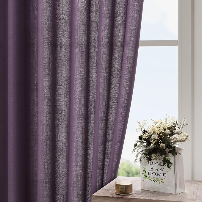 Plum Linen Curtains 96 Inches Long 2 Panels Set - Image 4