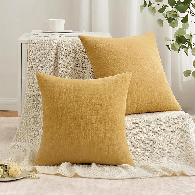 MIULEE Gold Chenille Couch Throw Pillow Covers, 18x18 | Set of 2, Soft - Image 4