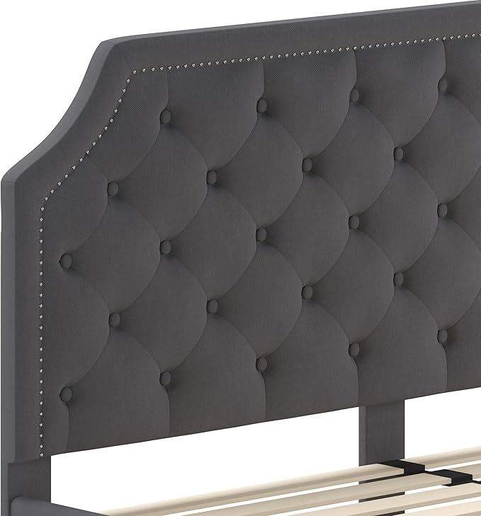 Flash Furniture Brighton King Size Tufted Upholstered Platform Bed in Dark Gray Fabric
